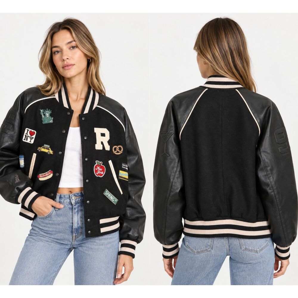 RETROFETE New York Varsity Letterman Jacket Black Medium NEW NWT